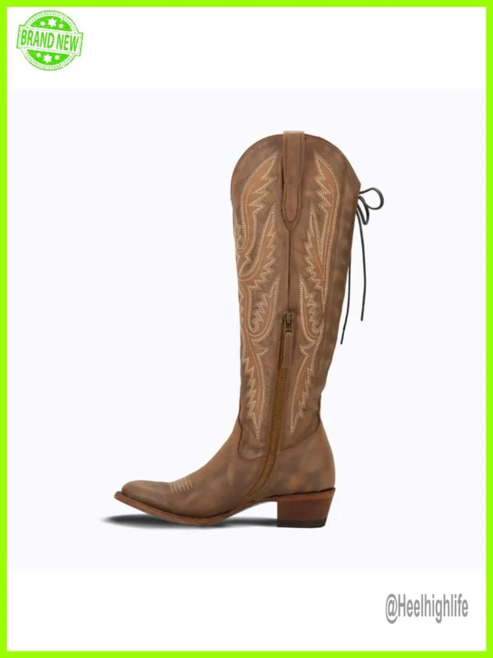 Over the Knee Cowboy Boots with Adjustable Corset Side Zipper Pointed Toe